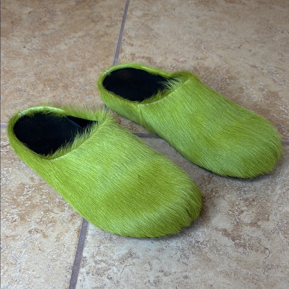 Vibrant Green Furry Slippers